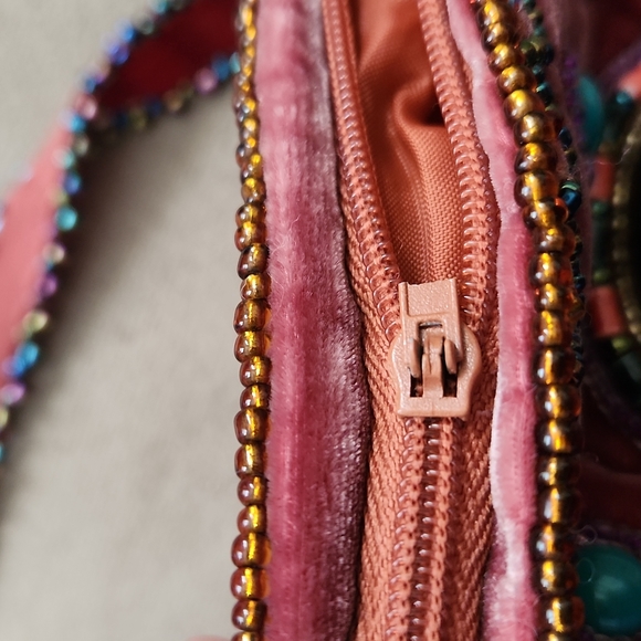 Boho 100% Silk Velvet & Beads Crossbody Mini Bag/Purse - Picture 12 of 12